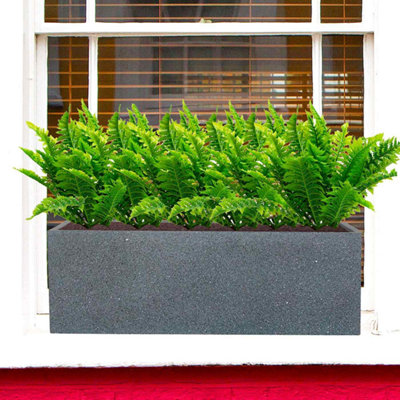 Set of 2 IDEALIST Window Flower Box Garden Planters, Textured Concrete Effect Grey Outdoor Large Pots L70 W22.5 H23.5 cm, 37L