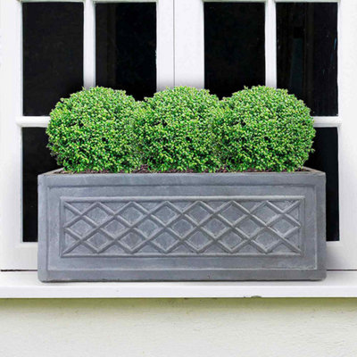 Set of 2 IDEALIST Window Flower Box Lead Lattice Garden Planters, Grey Light Stone Outdoor Plant Pots W22 H22 L60 cm, 29L