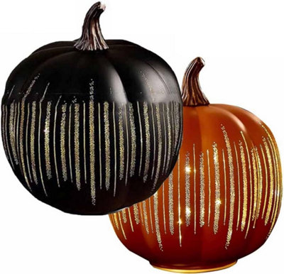 Set of 2 Illuminated Starry Night Glass Pumpkins (Large): Twinkle