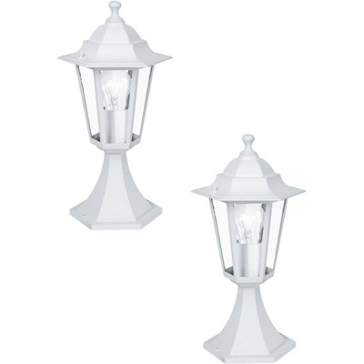 Set of 2 IP44 Outdoor Pedestal Lanterns - Stylish White Aluminium 60W E27 Porch Lights