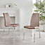Set of 2 Isco Cappuccino Beige High Back Deep Foam Padded Soft Touch Stitched Faux Leaher Chrome Metal Leg Dining Chairs