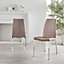 Set of 2 Isco Cappuccino Beige High Back Deep Foam Padded Soft Touch Stitched Faux Leaher Chrome Metal Leg Dining Chairs
