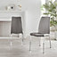 Set of 2 Isco Elephant Grey High Back Deep Foam Padded Soft Touch Stitched Faux Leaher Chrome Metal Leg Dining Chairs