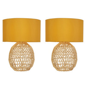 Set of 2 Joni Bamboo Wicker Office Bedside Table Lamp Night Lights Office Table Lamp