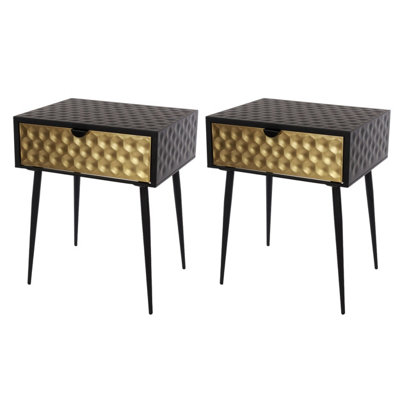 Set of 2 Jupiter Metal 1Drawer Bedside Tables, Black with GoldEffect — free download