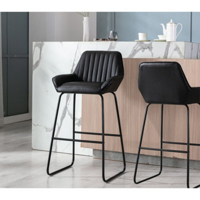 Set Of 2 Kali PU Bar Stool Black Dining room High Chairs