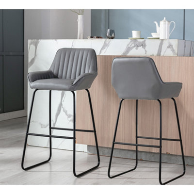 Set Of 2 Kali PU Bar Stool Grey Dining room High Chairs