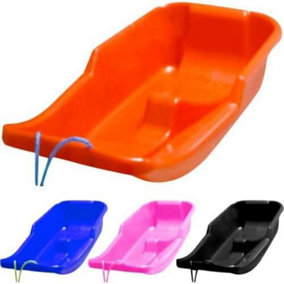 Set of 2 Kids Heavy Duty Black Snow Sledges - For Kids and Adults, Winter Toboggan Sleigh Sled With Rope