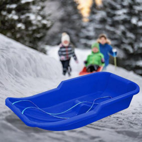 Set of 2 Kids Heavy Duty Blue Snow Sledges - For Kids and Adults, Winter Toboggan Sleigh Sled With Rope