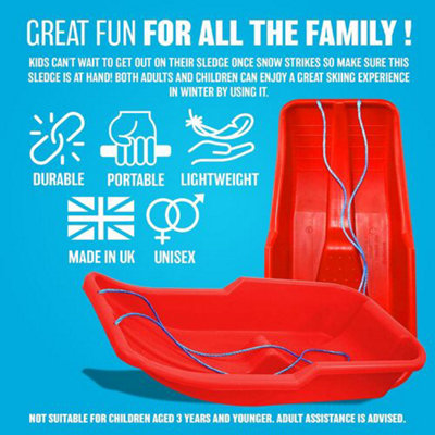 Set of 2 Kids Heavy Duty Red Snow Sledges - For Kids and Adults, Winter ...