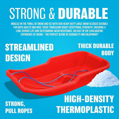 Set of 2 Kids Heavy Duty Red Snow Sledges - For Kids and Adults, Winter ...