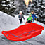 Set of 2 Kids Heavy Duty Red Snow Sledges - For Kids and Adults, Winter Toboggan Sleigh Sled With Rope