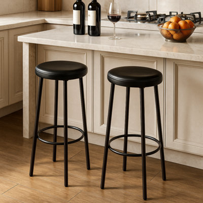 Set of 2 Kitchen Counter Height Breakfast Bar Stools Black