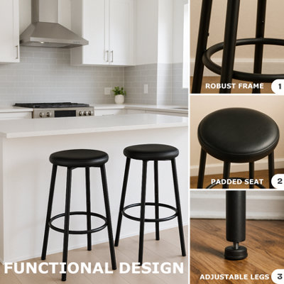 Set of 2 Kitchen Counter Height Breakfast Bar Stools Black