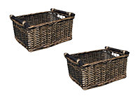SET OF 2 Kitchen Log Fireplace Wicker Storage Basket With Handles Xmas Empty Hamper Basket Oak,Set of 2 Small 31 x 25 x 16 cm
