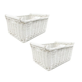 SET OF 2 Kitchen Log Fireplace Wicker Storage Basket With Handles Xmas Empty Hamper Basket White,Set of 2 Large 45 x 35 x 20 cm