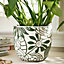 Set of 2 Large Embossed Flower Planter Green & White Indoor Outdoor Houseplant Succulent Plant Pots