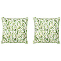 Set of 2 Large Green Leaf Print Outdoor Garden Sofa & Chair Cushions