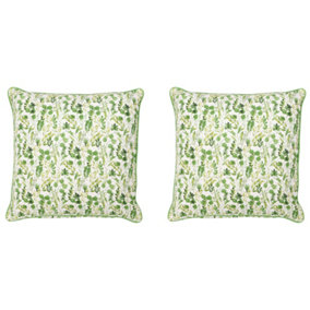 Set of 2 Large Green Leaf Print Outdoor Garden Sofa & Chair Cushions