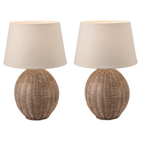 Set of 2 Large Wicker Fairport Living Room Décor Bedside Table Lamp Office Desk Lamp Night Light Table Lamp
