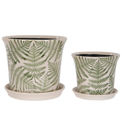 Set of 2 Leaf Planters with Trays Indoor Outdoor Flower Garden Planters (Dia) 19cm, (H)21cm