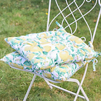 Set of 2 Lemons Printed Outdoor Garden Furniture Chair, Bench Seat Pads