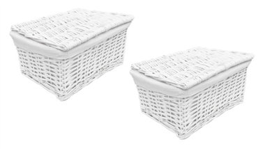 White wicker storage baskets with clearance lids