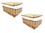 SET OF 2 Lidded Wicker Storage Basket With Lining Xmas Hamper Basket Set of 2 Large 40X30X20 cm,Natural