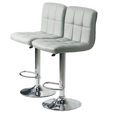 Set Of 2 Light Grey Faux Leather Swivel Chairs Breakfast Bar Stool Chrome Gas Lift