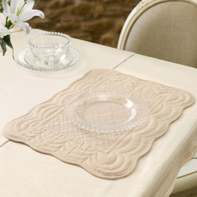 Set of 2 Light Grey Quilted Dining Table Placemats Gift Idea