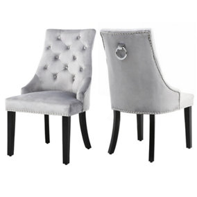 Set of 2 Light Grey Velvet Dining Chairs Upholstered Kitchen Chair Accent Chair Set for Dining Room Kitchen