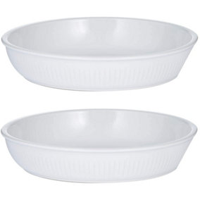 Set of 2 Linear Round Pie Dish 26cm White