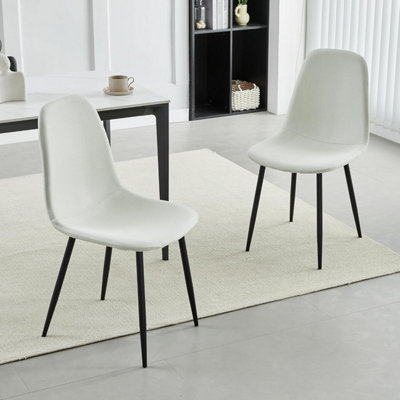 Set of 2 Linen Fabric Dining Chairs with Upholstered Seat and Metal Legs-Bella by MCC