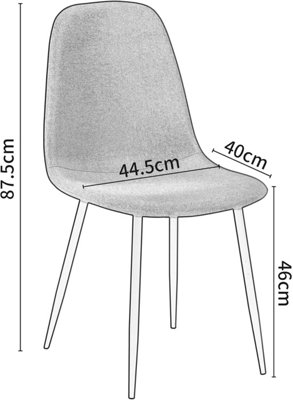 Set of 2 Linen Fabric Dining Chairs with Upholstered Seat and Metal Legs-Bella by MCC