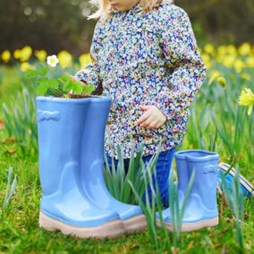 Set of 2 Little and Large Bright Blue Outdoor Garden Decorative Wellington Boots Planter