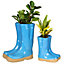 Set of 2 Little and Large Bright Blue Outdoor Garden Decorative Wellington Boots Planter