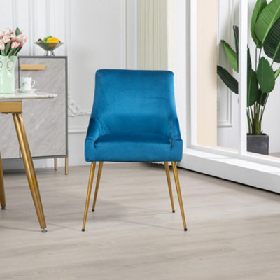 Set of 2 Lograto Velvet Dining Chairs - Blue | DIY at B&Q