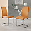 Set of 2 Lorenzo Mustard Yellow High Back Stitched Soft Touch Faux Leather Chromed Cantilever Metal Leg Dining Chairs