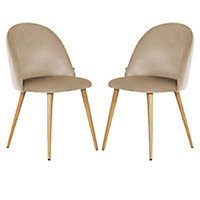 Set of 2 Lucia Velvet Dining Chairs Upholstered Dining Room Chairs, Beige