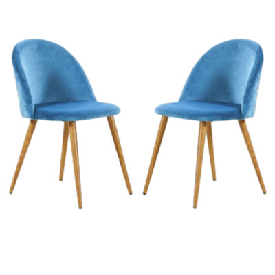 Set of 2 Lucia Velvet Dining Chairs Upholstered Dining Room Chairs, Blue