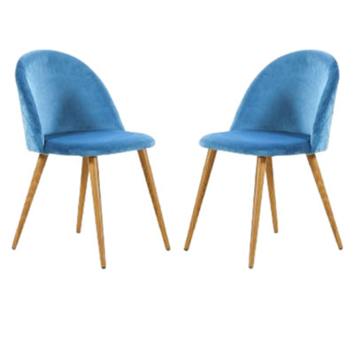 Set of 2 Lucia Velvet Dining Chairs Upholstered Dining Room Chairs, Blue