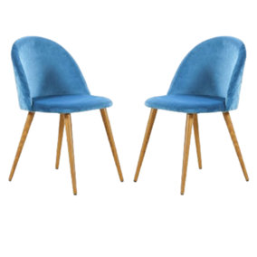 Set of 2 Lucia Velvet Dining Chairs Upholstered Dining Room Chairs, Blue