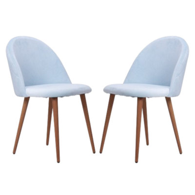 Set of 2 Lucia Velvet Dining Chairs Upholstered Dining Room Chairs, Duck Egg Blue