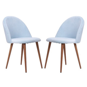 Set of 2 Lucia Velvet Dining Chairs Upholstered Dining Room Chairs, Duck Egg Blue