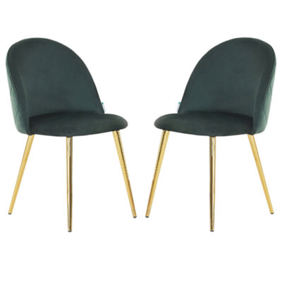 Set of 2 Lucia Velvet Dining Chairs Upholstered Dining Room Chairs, Green