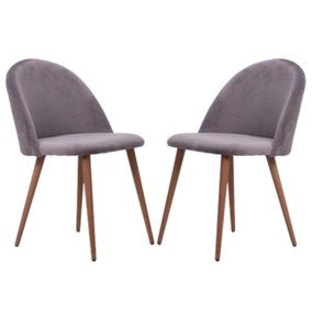 Set of 2 Lucia Velvet Dining Chairs Upholstered Dining Room Chairs, Grey