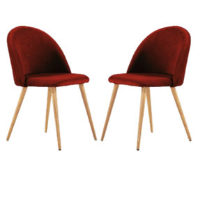 Set of 2 Lucia Velvet Dining Chairs Upholstered Dining Room Chairs, Red