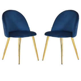 Set of 2 Lucia Velvet Dining Chairs Upholstered Dining Room Chairs, Royal Blue