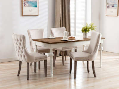 Set of 2 Lux Velvet Tufted Dining Chairs, Wing Back Kitchen Chairs ...