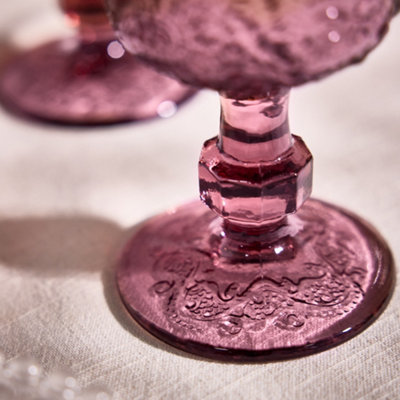 Set of 2 Luxury Bright Pink Drinking Glass Spring Summer Wine Goblets 300ml